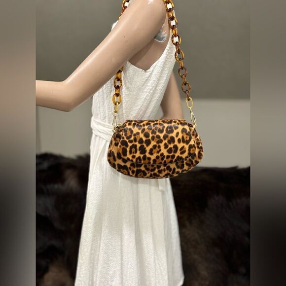 Leopard Print Handmade Real Hair-on Horsehide Fold Over Flap Bag/Crossbody - Picture 4 of 16